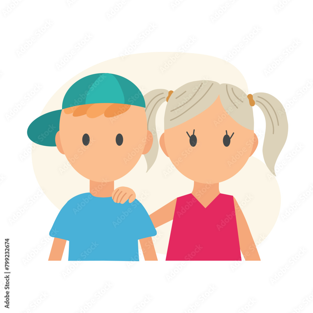 Siblings. Couple of little boy and girl. Brothers and sisters day celebration. Vector illustration. Siblings. Couple of little boy and girl. Brothers and sisters day celebration. Vector illustration.