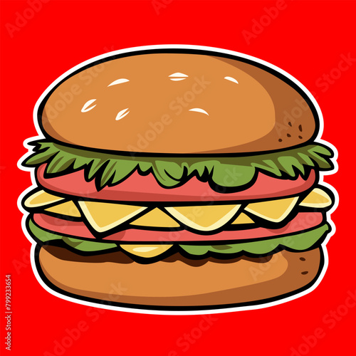 A tasty and hearty burger. The concept of tasty and unhealthy food.