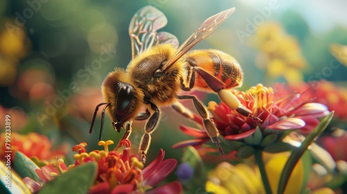 Delicate Bee Lands on Vibrant Flower Generative AI
