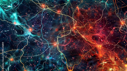 Vibrant Nervous System Illustration on Dark Background Generative AI