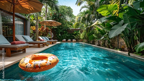 inflatable rings in hotel swimming pool