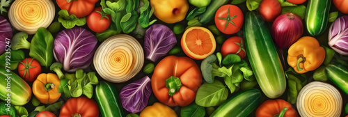 An array of colorful vegetables including onions  peppers  and purple cabbage  symbolizing healthy lifestyle choices
