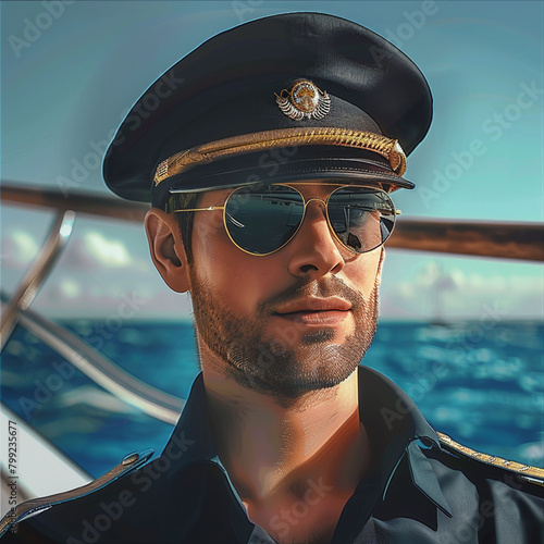 Captain on a yacht at sea