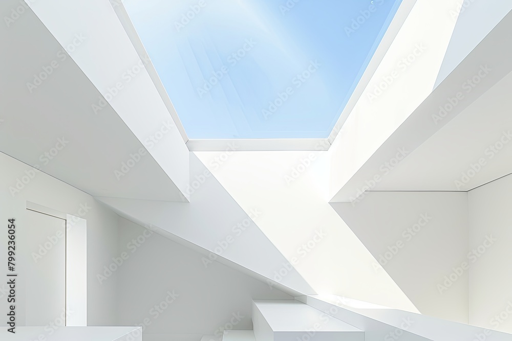 Fototapeta premium White Moonlight Bedroom: Architectural Minimalism with Skylight by Luxury Building Design