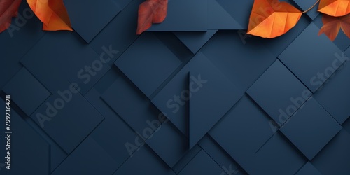Navy blue abstract background with autumn colors textured design for Thanksgiving, Halloween, and fall. Geometric block pattern with copy space