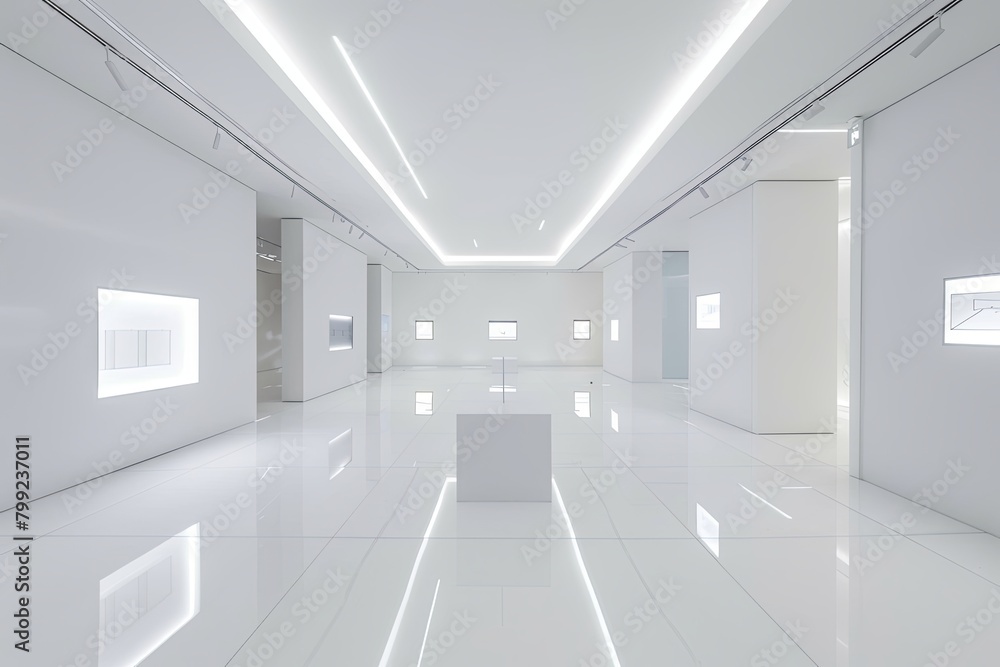 Monochromatic Light: Luxury Minimalist Design Room with Museum-Quality Display