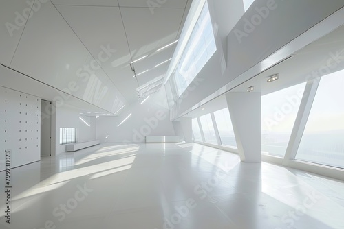 Monochromatic Light: Panoramic Minimalist Sunroom in Contemporary Museum Interior