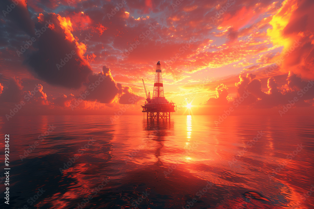 Sunset at Offshore Oil Rig Drilling Platform Scenic View of Oil and Gas Platforms in the North Sea Sunset at Offshore Oil Rig Drilling Platform Scenic View of Oil and Gas Platforms in the North Sea