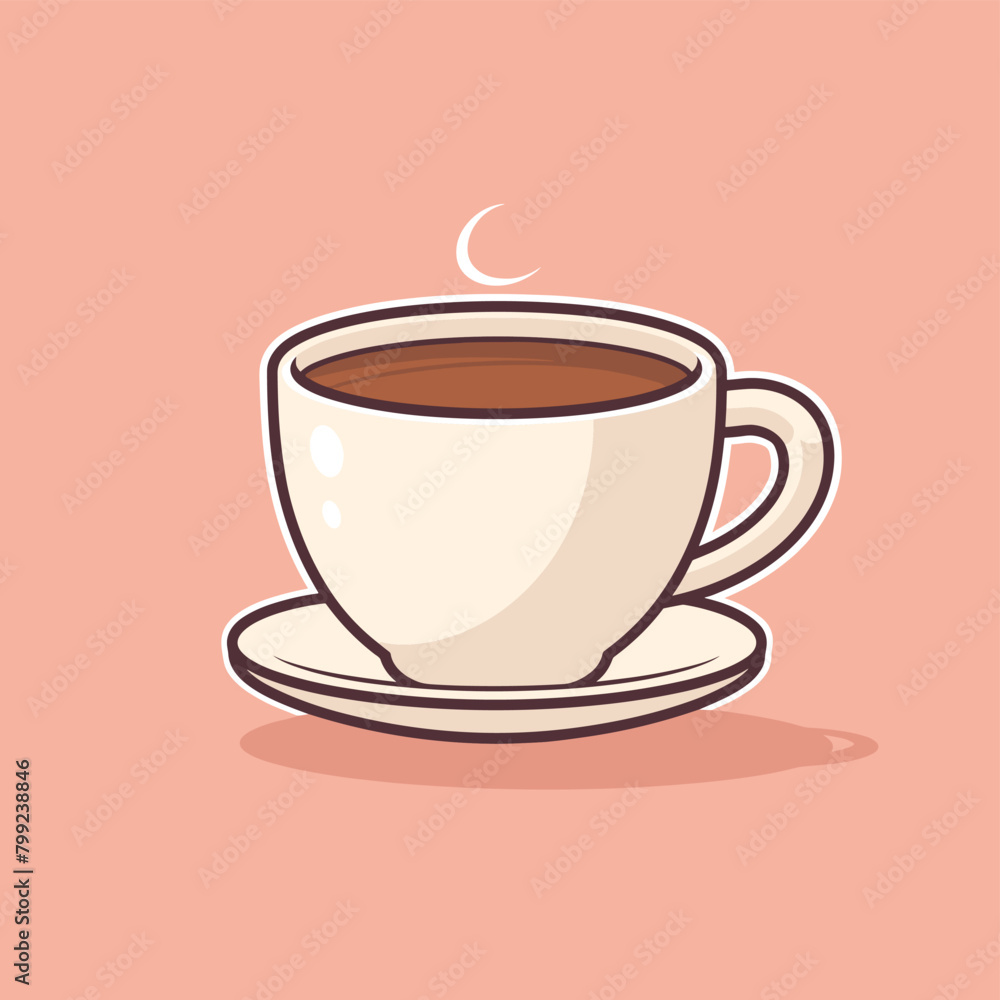 Illustration of a steaming cup of coffee on a saucer. Illustration of a steaming cup of coffee on a saucer.