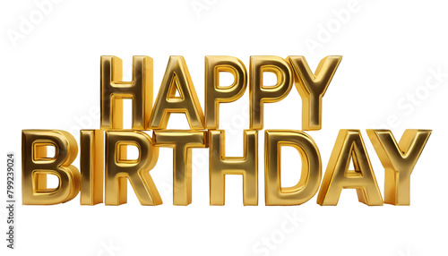 Realistic happy birthday golden lettering text poster