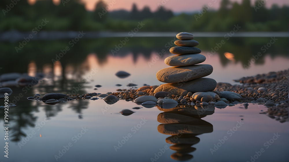 Obraz premium serene composition of smooth river stones stacked in harmony