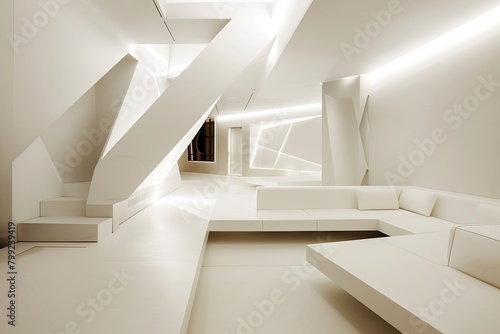 White Minimalist Loft: Clean Geometric Interior Design Concept