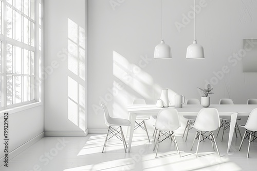 White Luxury Loft: Abstract Light & Shadow Dining Room Interior Design