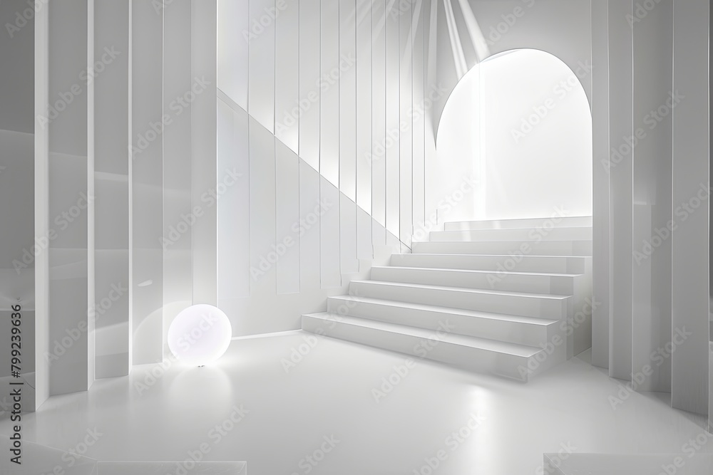 Obraz premium Monochromatic Light: Minimalistic Luxury Room Design in Bright White Space
