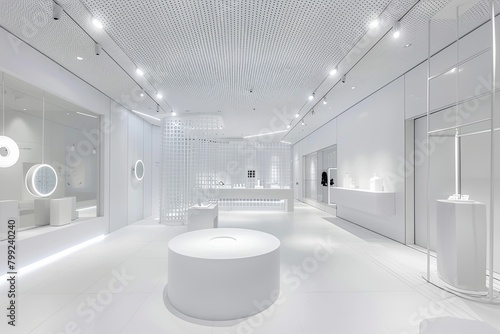 Monochromatic Luxury Space Gallery  Clean White Design Showcase for High-end Retail