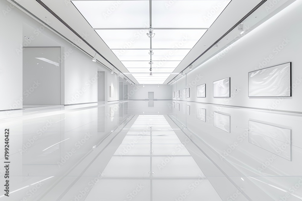 Reflective Quartz Gallery: A Space of White Minimalism and Modern Architecture