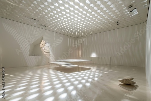 Geometric Elegance: A Minimalist Space of Light and Shadow in an Art Gallery Museum © Michael