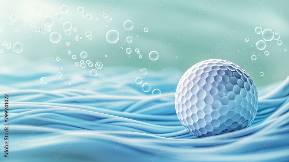 Close-Up of a Golf Ball Making Ripples in Clear Blue Water