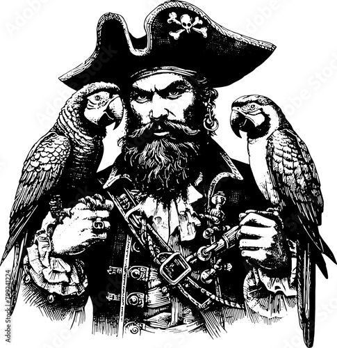 Pirate With Macaw Parrots