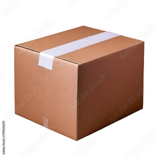 Brown cardboard box with a white tape or close carton packaging © xumbul