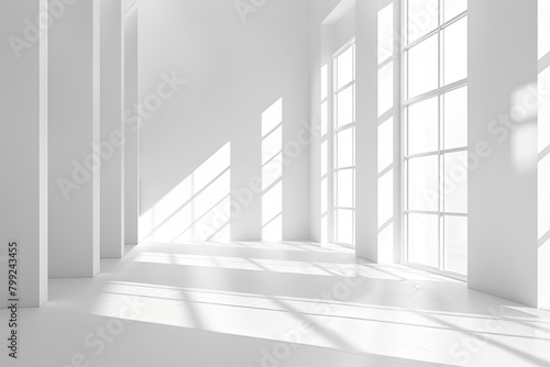 White Minimalist Showcase  Window-Lit Photography Studio 3D Rendering