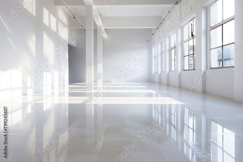 White Space  Contemporary Gallery Studio with Reflective Monochromatic Floors