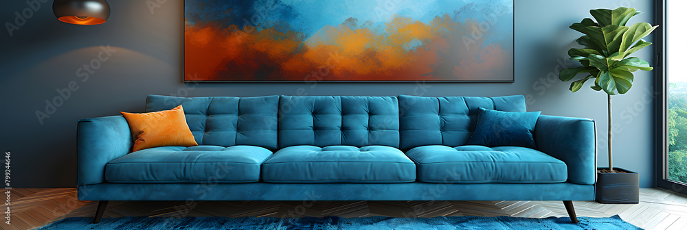 Obraz premium Cozy Modern Lounge Space with Cyan Sofa