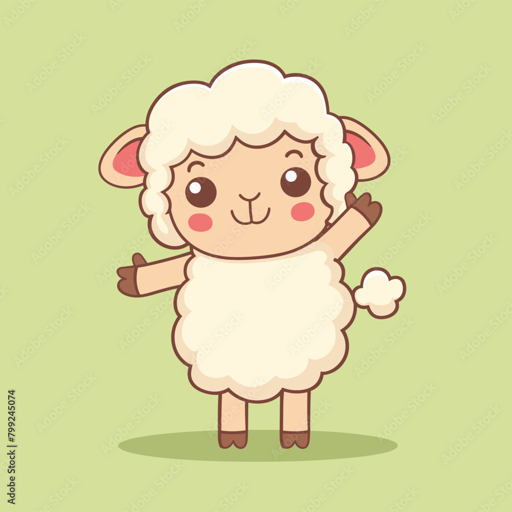 Adorable cartoon sheep with fluffy wool on a green background. Adorable cartoon sheep with fluffy wool on a green background.