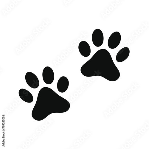 dog paw, cat paw print isolated on white background, icon, vector illustration, silhouette