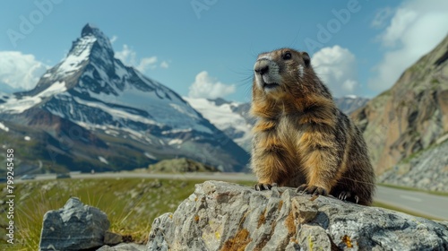 Groundhog Greeting. Marmot in Its Natural Habitat on Grossglockner Road Serpentines.