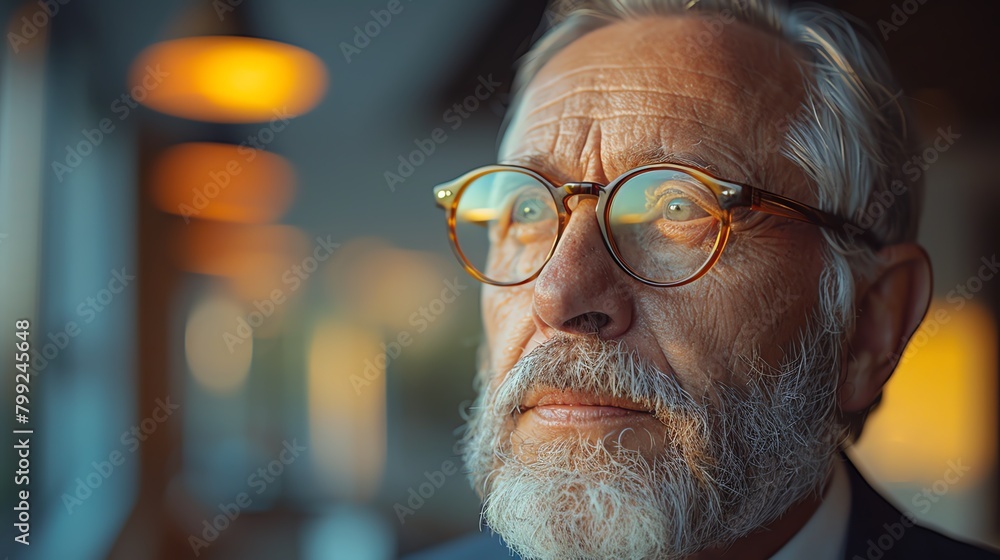 An old man with glasses is looking thoughtfully out the window. An old man with glasses is looking thoughtfully out the window.