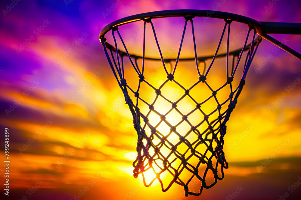 Macro of Basketball Net Silhouette on Yellow and Purple Background