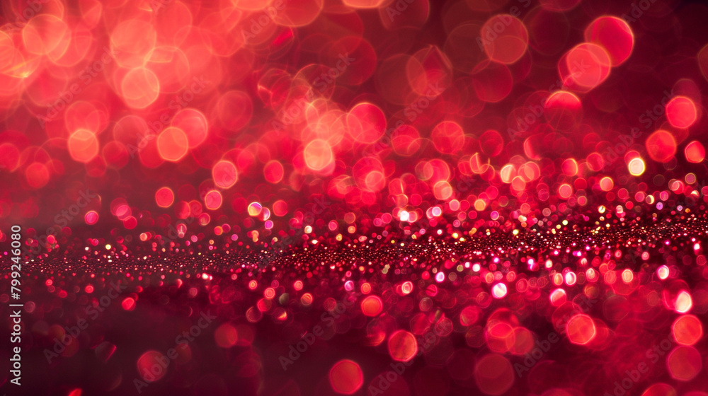 Ruby Red Glitter Defocused Abstract Twinkly Lights Background, shimmering blurred lights with deep red hues.