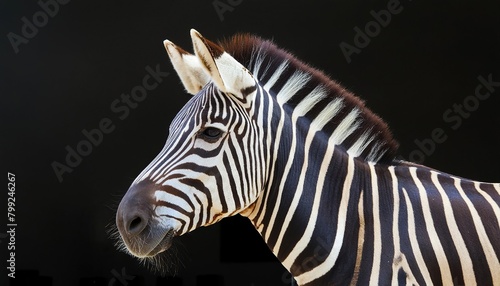  zebra close up head on black backgroun