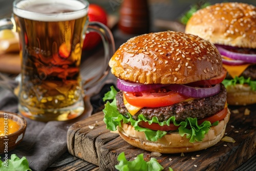 Delicious Double Cheeseburger with a Beer - Perfect Meal Idea for Foodies