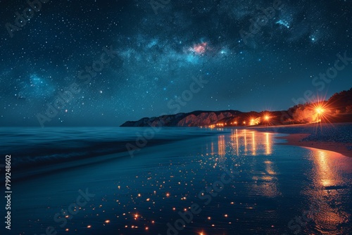  Celestial Majesty  Capturing the Serene Cloudscape Beneath the Starry Galaxy     Starry Serenity  A Majestic Nighttime Seascape 