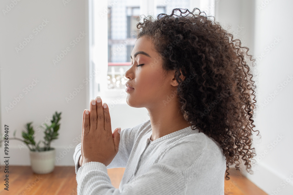 Woman Sitting in a Room With Clasped Hands, Closeup Woman Sitting in a Room With Clasped Hands, Closeup