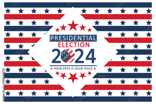 2024 presidential election background. Promotion banner for presidential election 2024 with USA flags and cloudy sky at sunrise. Vote day, November 5. Vector illustration for US Election 2024 campaign