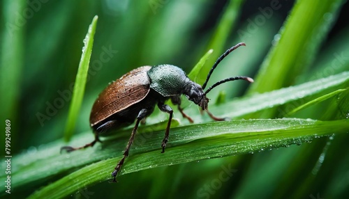 Beetle on leaves amidst thhe grass macro photography photo