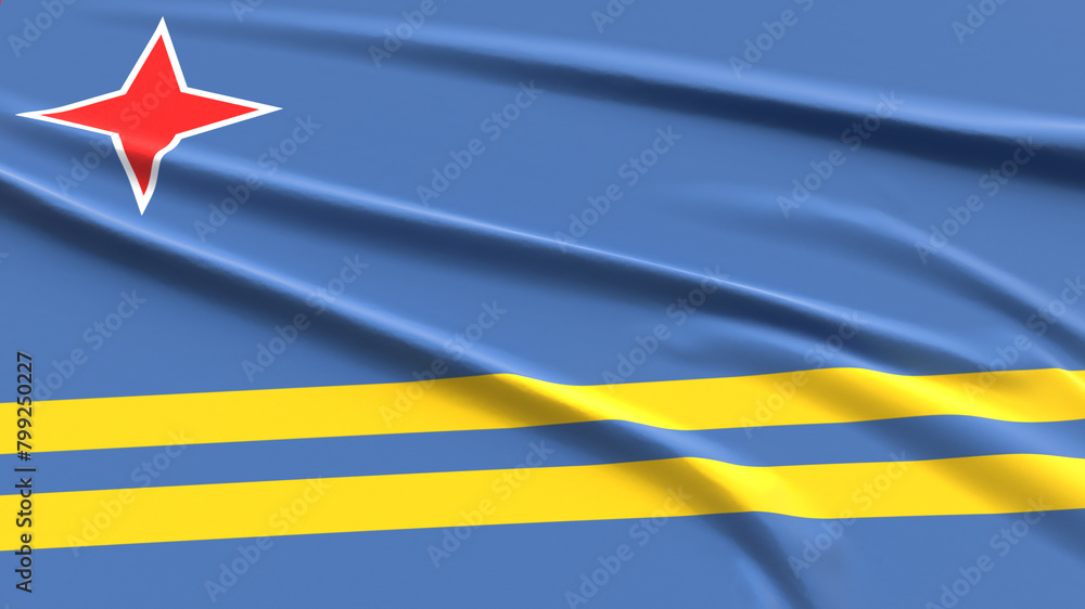 Aruba flag. Fabric textured Aruban flag. Flags of the World. Aruba flag. Fabric textured Aruban flag. Flags of the World.