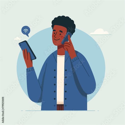 Illustration Vector of Man Texting on His Phone