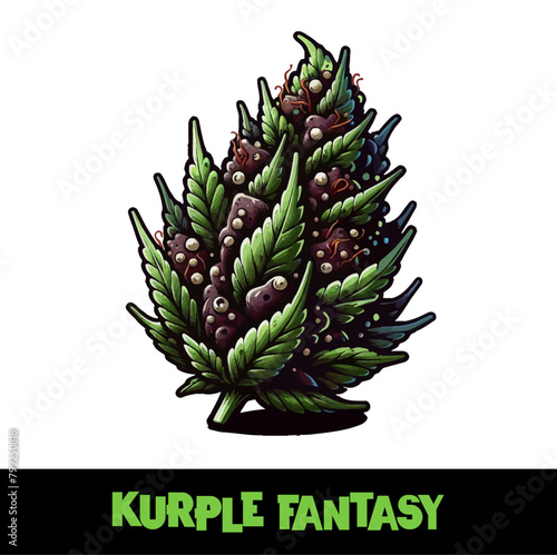 Vector Illustrated Kurple Fantasy Cannabis Bud Strain Cartoon (ID: 799250818)
