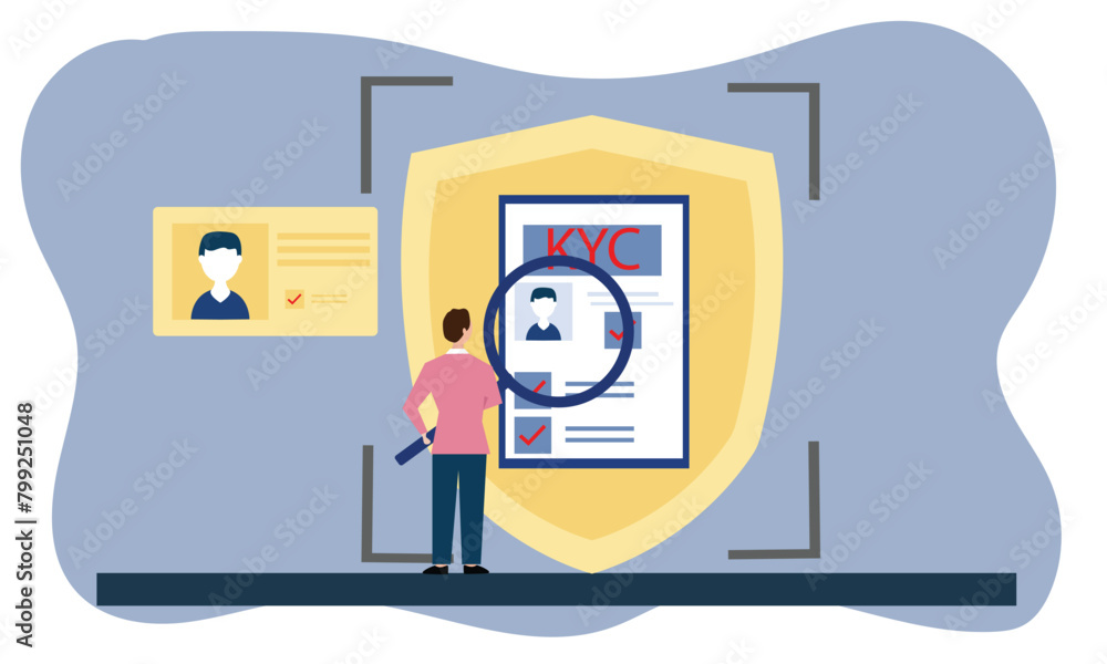 E-KYC verifying the identity of its clients using bio metric identification scanning face and fingerprint recognition. flat vector illustrator. E-KYC verifying the identity of its clients using bio metric identification scanning face and fingerprint recognition. flat vector illustrator.