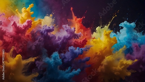 Colors splashed in the air, yellow, white, blue, red, pink, purple and magenta colors © ZADpro