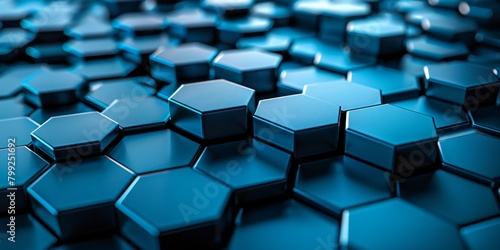 3D hexagonal pattern on a serene blue abstract, evoking depth and coolness