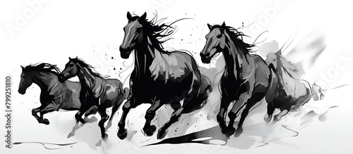 Freedom Watercolor Drawing of a Herd of Wild Horses. Freedom in Nature  Watercolor Herd of Wild Horses