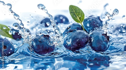 Fresh Blueberry Splash in Isolated Water on White Background