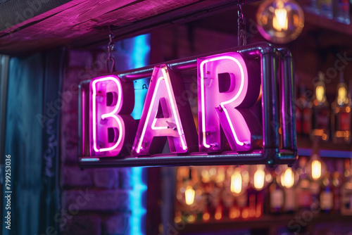Close-up of the word "Bar" spelled out in neon lights.