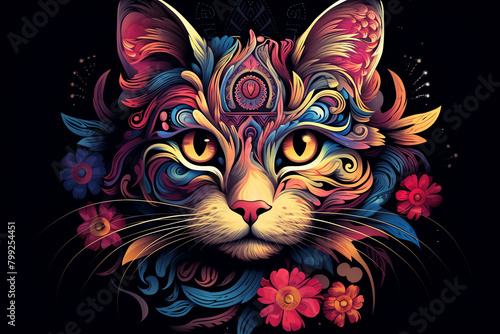 Craft a digital art piece of a cat morphing into different abstract shapes  symbolizing its nine lives