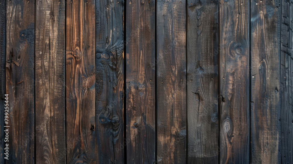 Detailed high-resolution image of natural patterns on a dark wooden fence Detailed high-resolution image of natural patterns on a dark wooden fence